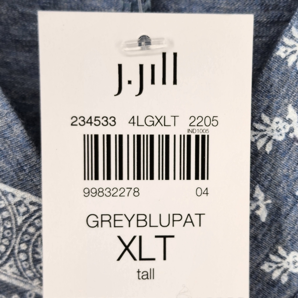 J. Jill Women's Gray Blue Patterned Slub-Knit V-Neck T-Shirt Dress - XLT - Picture 7 of 7